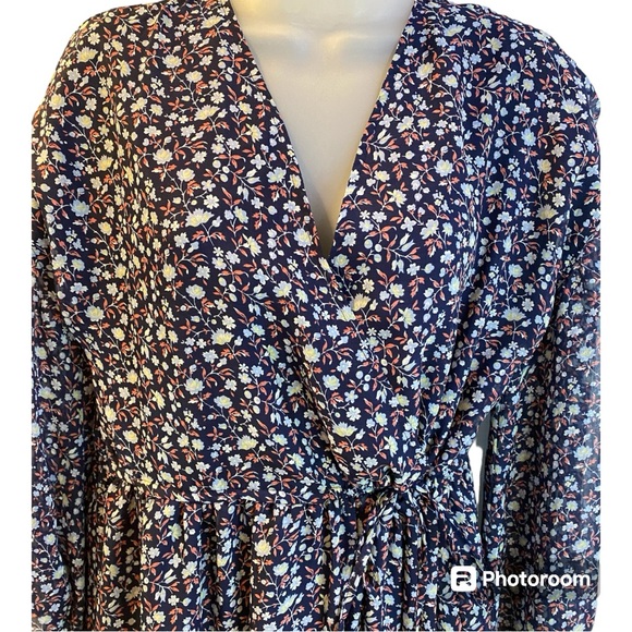 NWT Madewell Floral Tie Waist Midi Dress Harvest Vine Navy Blue Washable Size L - Picture 4 of 11